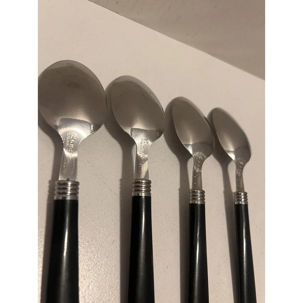 GIBSON Tablespoons Spoons Flatware Vintage Utensils 4pc Retro Black Handles